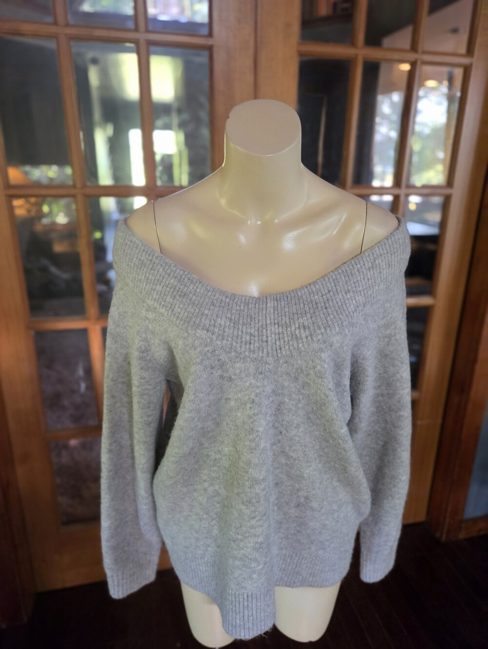H&M Light Gray Off-the-Shoulder Knit Sweater